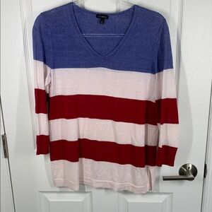Talbots patriotic red white and blue linen sweater size small